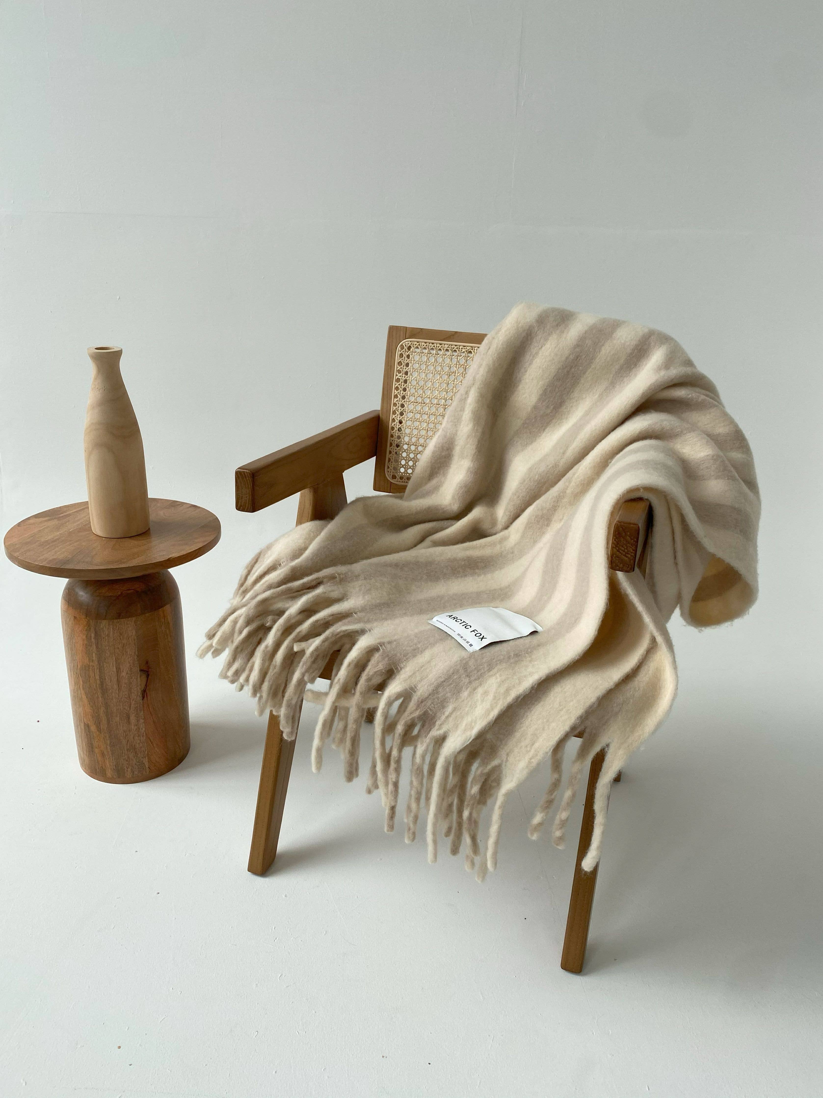 The Wool Stripe Throw - Pale Taupe Stripe - FW25