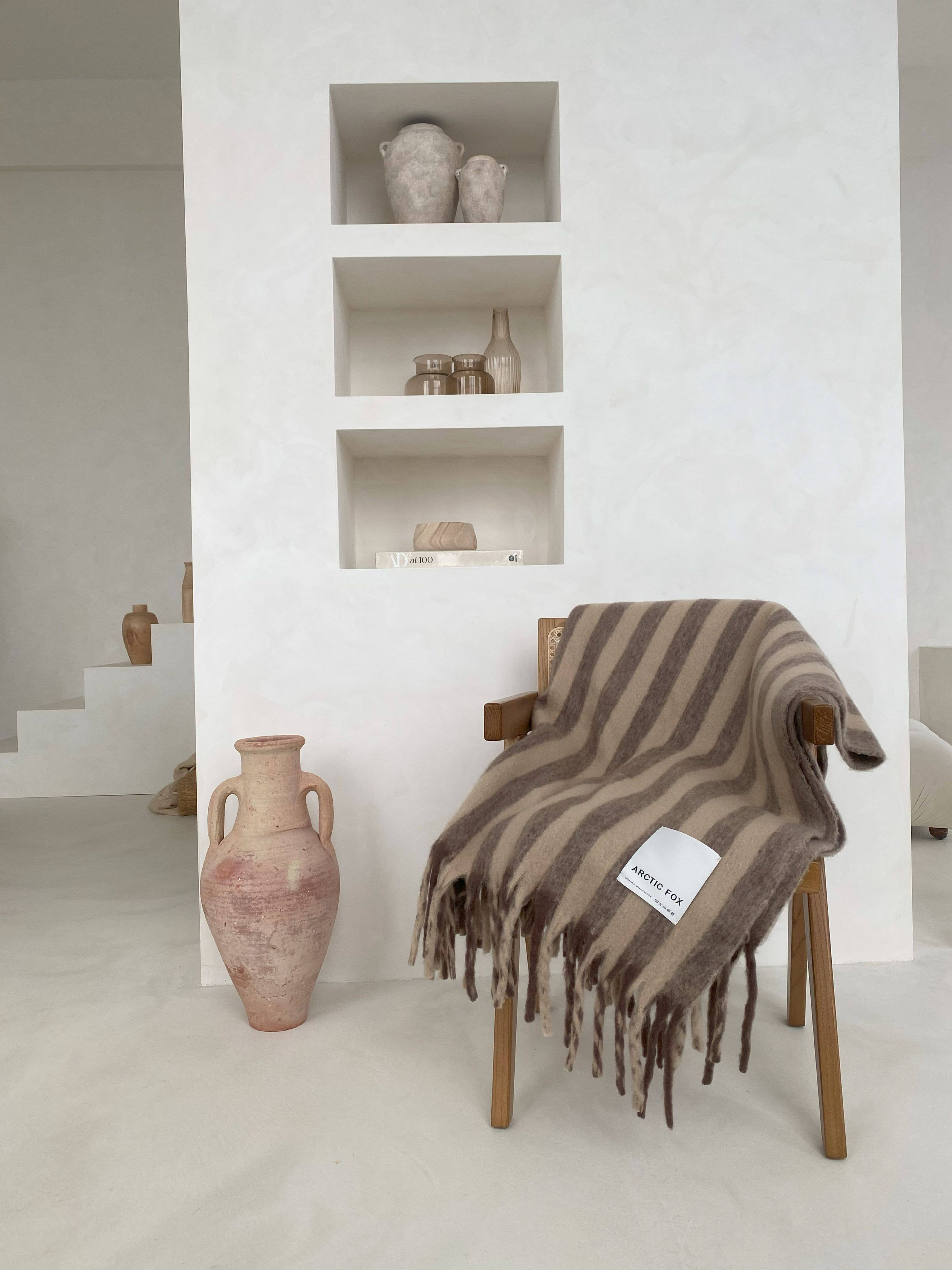 The Wool Stripe Throw - Burnt Umber Stripe - FW25
