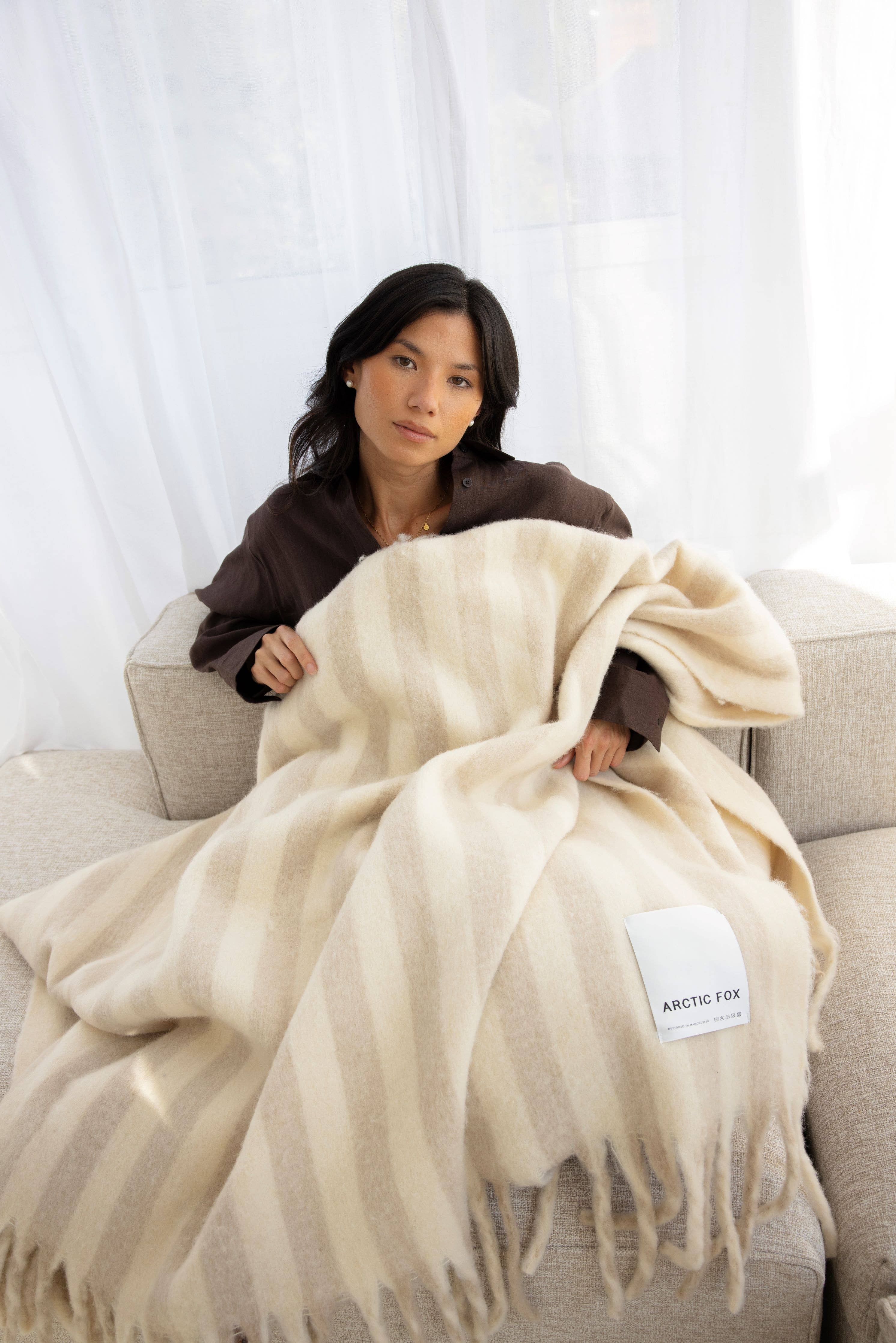 The Wool Stripe Throw - Pale Taupe Stripe - FW25
