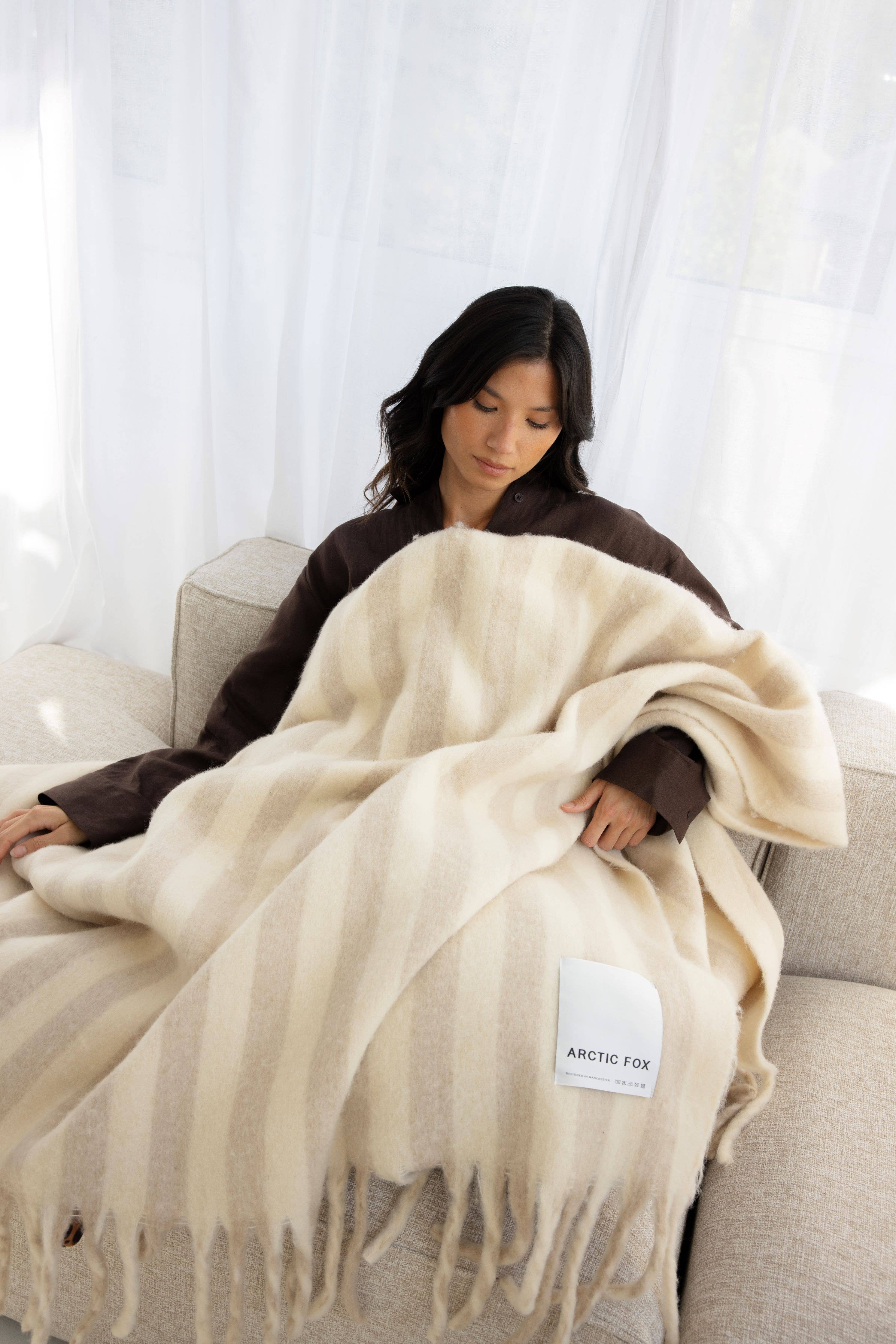 The Wool Stripe Throw - Pale Taupe Stripe - FW25